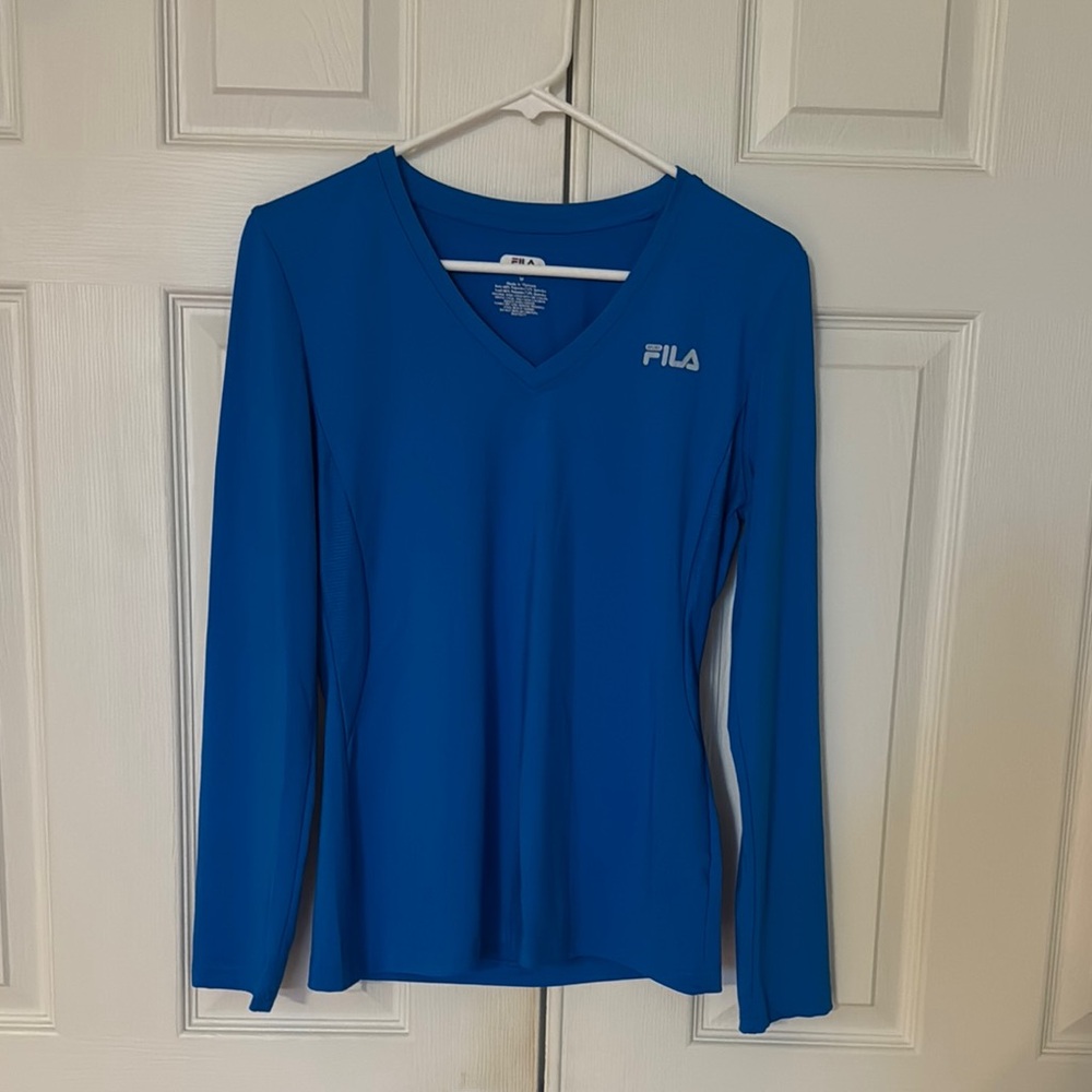 Fila Blue Fitted Long Sleeve Tee with V-Neck